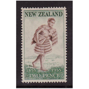 毛利人邮递员（服装） 新西兰1955年邮票1枚 折印黄斑 F0771