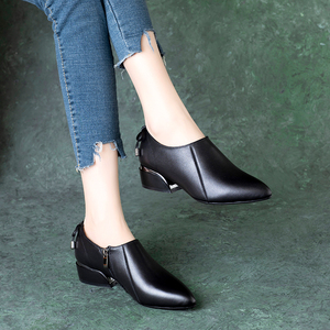单鞋女2022年新款深口尖头秋季软皮秋款皮鞋低跟春秋真皮女鞋秋款
