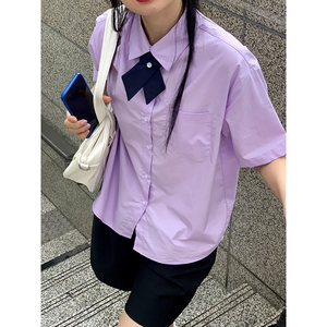 mixjuice2021日系学院风紫色jk制服泰国校服短袖衬衫宽松棉