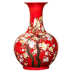景德镇陶瓷花瓶摆件大号中国红新中式富贵竹插花客厅博古架装饰品