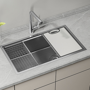 九牧不锈钢304手工水槽厨房纳米洗菜盆家用台中下加厚窄边大单槽