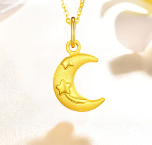 周大福星金月亮黄金吊坠星月9999足金项链月亮锁骨链女纯金星星套