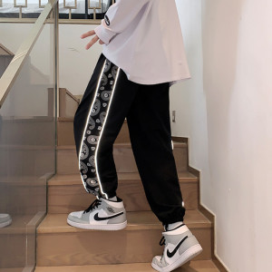 国潮李宁腰果花运动裤男春秋款薄款休闲反光高街裤子宽松大码学生