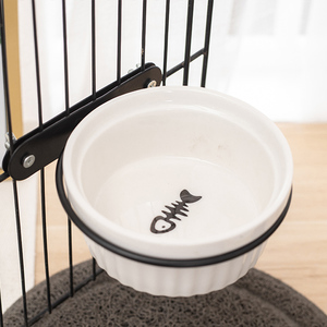 悬挂式猫碗陶瓷猫粮盆食盆宠物笼子固定小狗狗喝水碗猫笼碗架挂碗