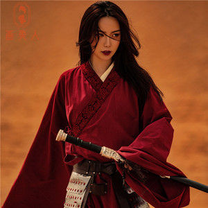 影楼拍摄侠女主题花木兰cos服汉服红色盔甲将军古装演出表演服装