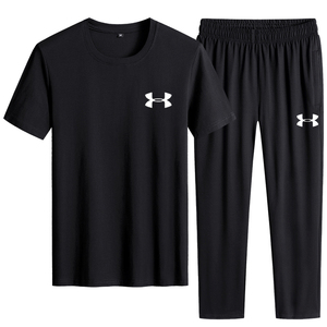 ua安德玛纯棉运动套装男夏季情侣两件套宽松晨跑步男士休闲运动服