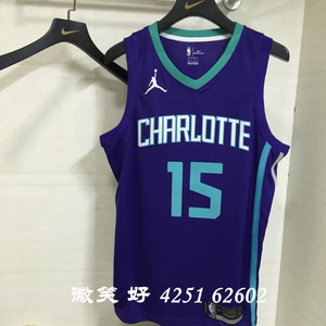 正品耐克nba黄蜂队15号肯巴 沃克球衣城市版篮球服客场定制复古紫