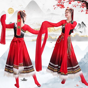 2022新款藏族舞蹈演出服服装广场舞长款少数民族风表演服饰女套装