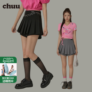 CHUU假两件拼接休闲裤女2024年夏季新款百褶裙裤设计感小众短裤