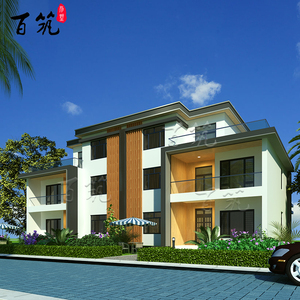 bzs303现代风格三层农村自建房兄弟双拼别墅设计图纸全套施工图