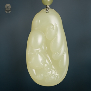 【李卓玉雕】耄耋富贵 和田玉青海黄口料猫蝶挂件 苏工名家