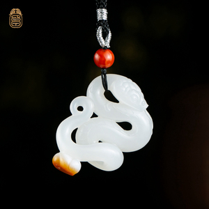 【李卓玉雕】灵蛇献瑞 新疆和田白玉籽料羊脂红皮生肖挂坠吊坠