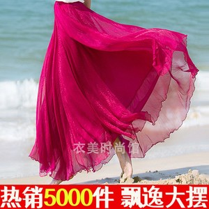 夏季跳舞红裙子雪纺半身裙舞蹈裙大摆长裙拖地超仙舞裙飘逸沙滩裙