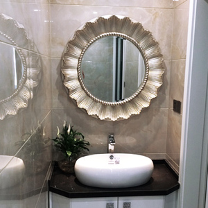 欧式镜卫浴镜美式装饰镜框卫生间圆形客厅玄关壁挂浴室镜子太阳花