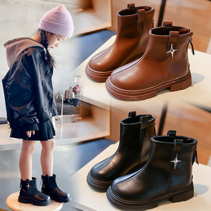 女童马丁靴2024秋冬季新款单靴英伦风百搭小女孩皮靴黑色儿童短靴