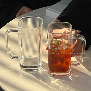 ins高颜值方形玻璃杯带把手家用带吸管水杯牛奶杯咖啡杯透明杯子