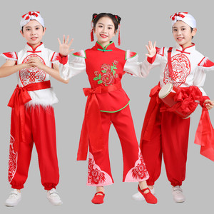 陕北民歌风表演出服儿童安塞腰鼓服装中小学生秧歌舞龙打鼓王小二