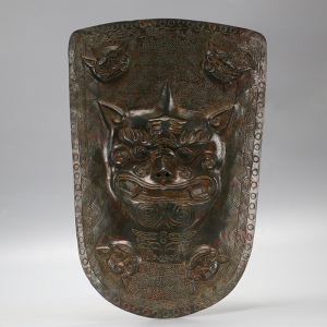 周鼎仿古青铜器 虎头青铜兽面盾牌 古代兵器摆件古董做旧收藏品