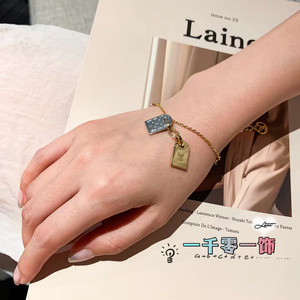 情人节礼品七夕520礼物路易威登lv双牌水晶手链金银情侣吊坠手环