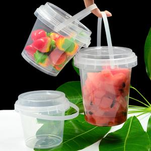 加厚1000毫升手提网红水果桶杯透明塑料冰粉酸奶水果捞1升奶茶桶
