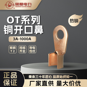 凤凰电力OT3A-1000A紫铜开口鼻铜接线端子压线鼻线耳