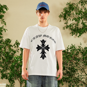 clawmoney夏季短袖t恤男克罗心潮牌oversize运动休闲五分半袖衣服