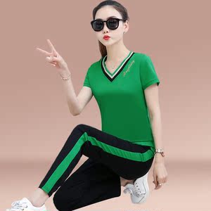 阿迪达斯休闲运动套装女夏装韩版时尚女装显瘦长裤夏季短袖运动服