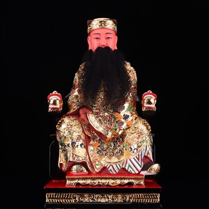 新保生大帝神像木雕 人真吴 大道公手工香樟木19像保生大帝神寸.