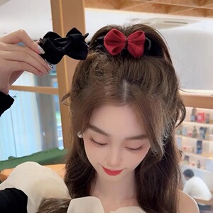 双面植绒蝴蝶结丸子头抓夹高马尾固定神器发夹女夏后脑勺夹子头饰