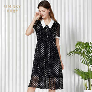 umisky优美世界女装2022夏季款时尚复古波点飘逸连衣裙vc2d3936