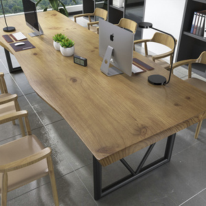 实木办公电脑桌简约现代长条会议洽谈桌大工作台书桌原木桌椅组合