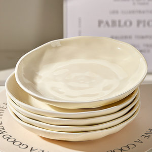 奶油风盘子菜盘家用2024新款陶瓷碗碟餐具8寸深盘餐盘高级感碟子