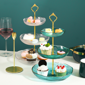 轻奢风点心摆盘下午茶点心架客厅茶几糕点盘子玻璃多层水果盘家用