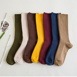 cotton women socks solid colors black khaki beige pink袜子