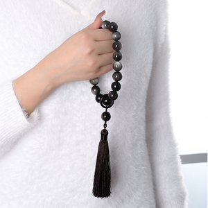 正品银曜石手持流苏手串黑曜石金曜石冰种手链十八子念珠佛珠手捻