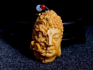 崖柏木雕善恶佛魔一念之间吊坠佛头手把件工艺品小摆件文玩小挂件