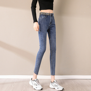 矮小个子牛仔裤女高腰紧身弹力春秋毛边2021年新款150八分小脚裤