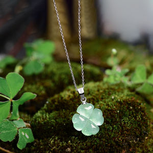 石头记(istone)四叶草项链女款绿东陵玉吊坠925银链节日礼物