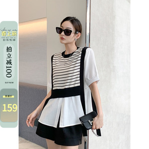 烈儿lrks「白鹭衬衫」宝丽丝拼接条纹假两件休闲衬衫31ms6193