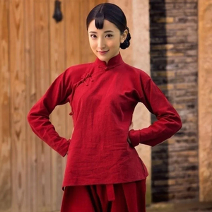 九儿演出服装女红高粱同款衣服中国风红色村姑话剧古典舞蹈服直播