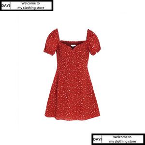 DAYI2024年春夏新款女装法式小众小红裙碎花海边度假红色连衣裙