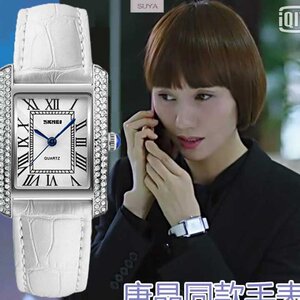 唐晶袁泉同款手表女士长方形真皮带钻时尚名十大品牌简约气质防水