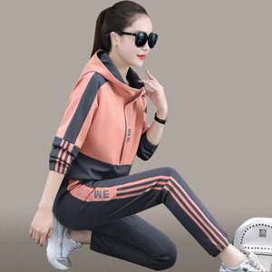 特步运动套装女春秋2022新款时尚大码长袖连帽卫衣两件套跑步服潮