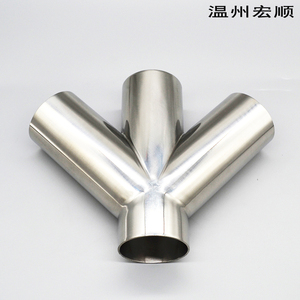 宏顺304不锈钢卫生级y型斜四通叉形四通镜面异形管件焊接水管接头