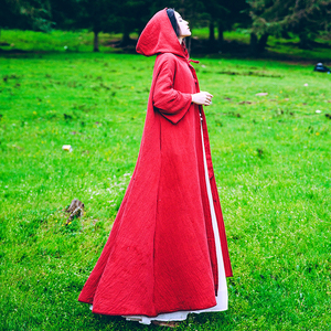 复古民族风红色连帽斗篷长裙旅游拍照度假宽松长款披风外套女秋冬