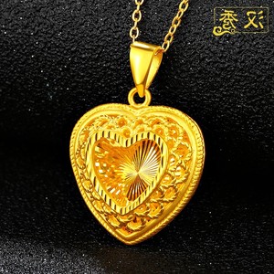 周大生周大福周生生999足金心形黄金吊坠女桃心吊坠锁骨项链吊坠