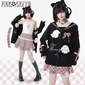 pinksavior【桃气可可】黑色海军领减龄春夏针织毛衣可拆开衫套装