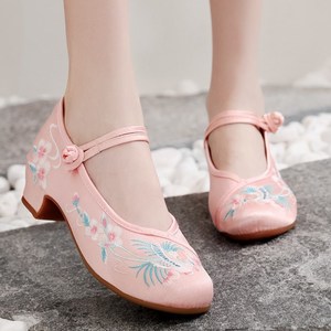 儿童古代高跟鞋中大童汉服鞋夏季绣花鞋古风旗袍中国风舞蹈布鞋