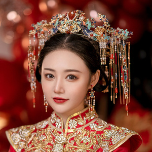 水舞u0602新娘头饰新款中式明制金色凤冠结婚礼秀禾服龙凤褂发饰