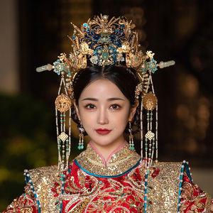 水舞u0708新娘头饰中式奢华凤冠烧蓝明制汉服古装结婚秀禾发饰